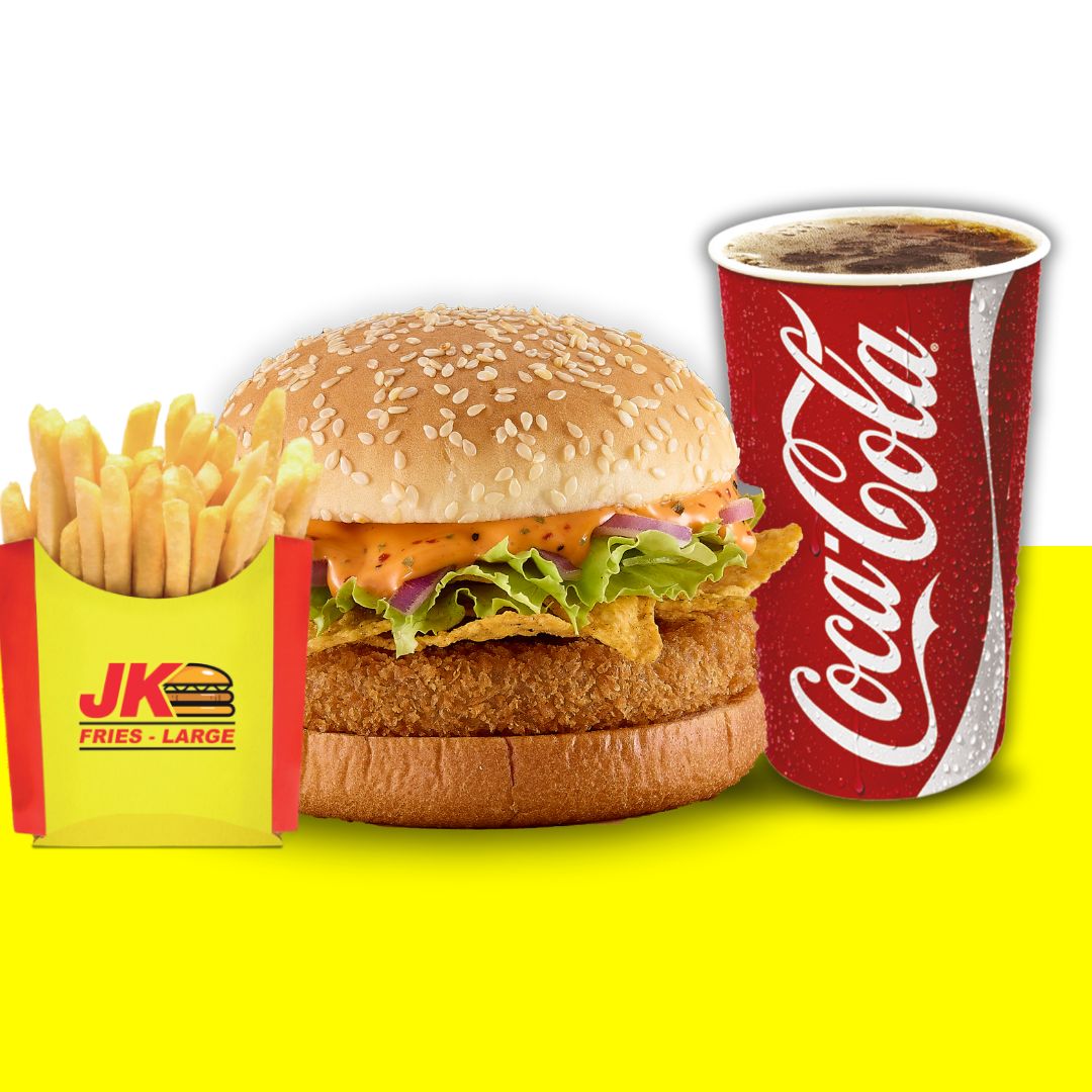 Peri Peri Nachos Burger + Coke + Fries - Jumboking